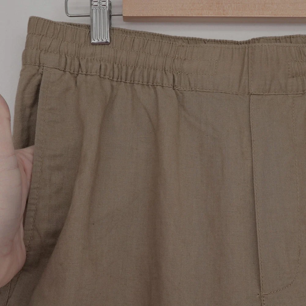 NEW H&M LOGG Womens Size S Khaki Tan Linen Cotton Blend Elastic Waist Pants